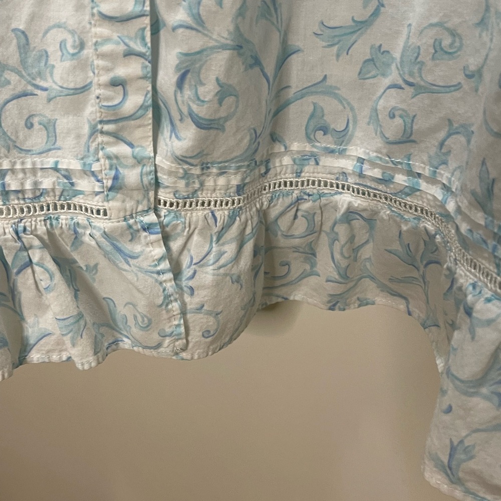 Eileen West Blue and White Lace Trim Nightgown 100% Cotton w/Pockets Size L - Picture 4 of 11